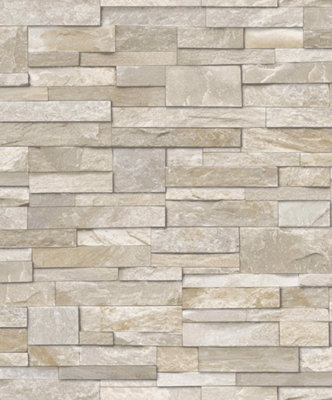 Grandeco 3D Brick Effect Beige Wallpaper A17203