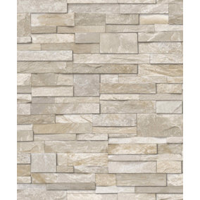 Grandeco 3D Brick Effect Beige Wallpaper A17203