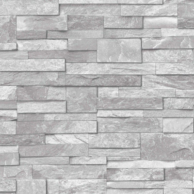 Grandeco 3D Brick Effect Light Grey Wallpaper A17202