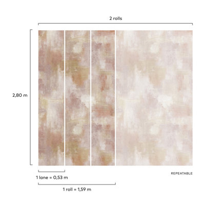 Grandeco Abstract Texture  3 lane repeatable Textured Mural, Blush 2.8 x 1.59m