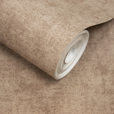 Grandeco Alba Plaster Plain Textured Wallpaper, Brown