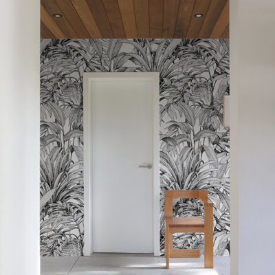 Grandeco Aliare Botanical Palm Jungle 3 panel repeatable Mural 1.59 x 2.8m, White