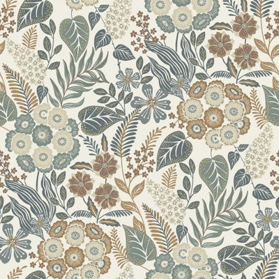 Grandeco Alice Retro Mid Century Floral Textured Wallpaper, Neutral