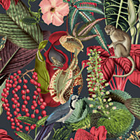 Grandeco Amazon  Botanical Wildlife Jungle Textured Wallpaper, Green Pink
