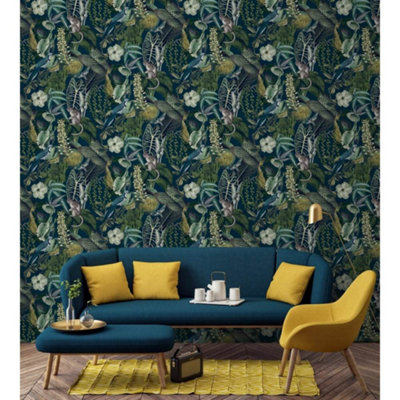 Grandeco Amazonica Botanical Wildlife Jungle Textured Wallpaper
