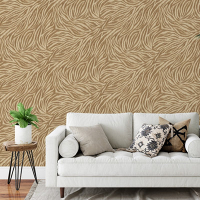 Grandeco Ankara Modern Zebra Print Textured Wallpaper, Terracotta Rust
