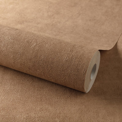 Grandeco Annabella Distressed Limewash Plaster Textured Wallpaper, Copper Rust Orange