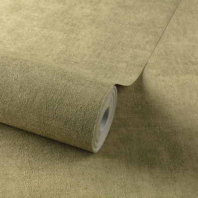 Grandeco Annabella Distressed Limewash Plaster Textured Wallpaper, Yellow Green