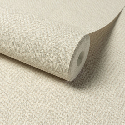 Grandeco Antiga Herringbone Chevron Weave Textured Wallpaper, Cream