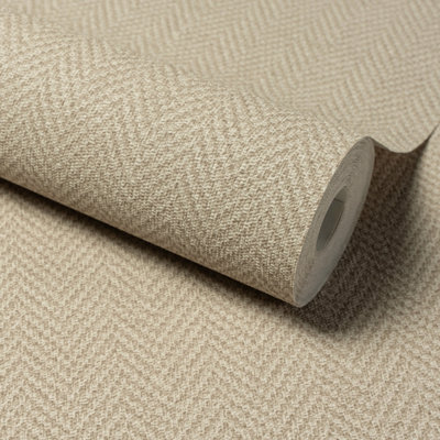 Grandeco Antiga Herringbone Chevron Weave Textured Wallpaper, Taupe