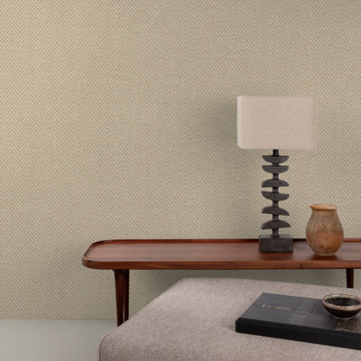 Grandeco Antiga Herringbone Chevron Weave Textured Wallpaper, Taupe