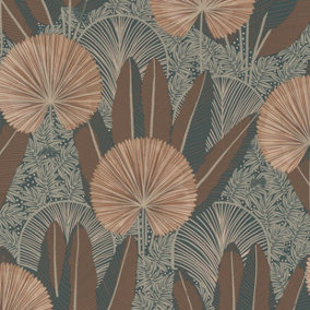 Grandeco Aperia Oriental Jungle Leaf Textured Wallpaper, Neutral Terracotta