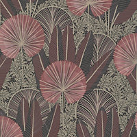 Grandeco Aperia Oriental Jungle Leaf Textured Wallpaper, Red Pink