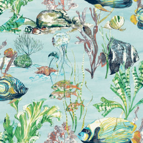 Grandeco Aquarium Underwater Fish Tank Light Blue Smooth Wallpaper