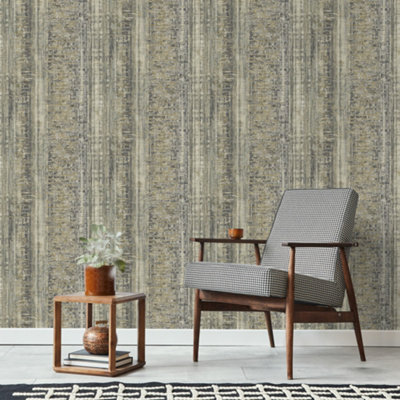 Grandeco Armana Textured Vertical Stone Effect Wallpaper, Black