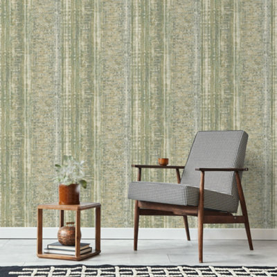 Grandeco Armana Textured Vertical Stone Effect Wallpaper, Green
