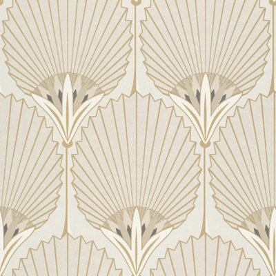 Grandeco Art Deco Nile Palm Textured Wallpaper, Beige Gold