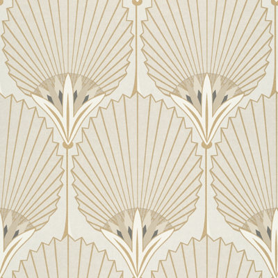 Grandeco Art Deco Nile Palm Textured Wallpaper, Beige Gold