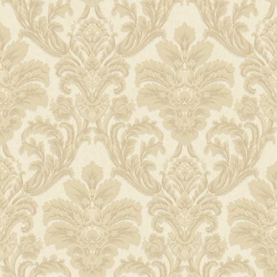 Grandeco Atessa Luxury Embossed Damask Gold Wallpaper | DIY at B&Q