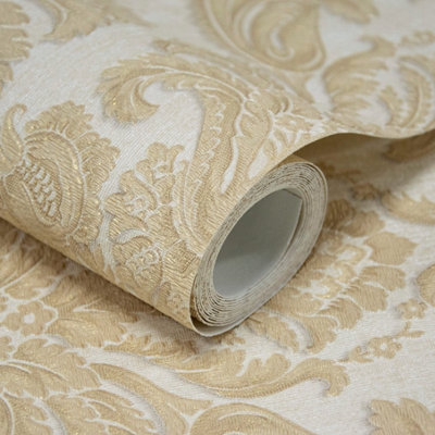 Grandeco Atessa Luxury Embossed Damask Gold Wallpaper