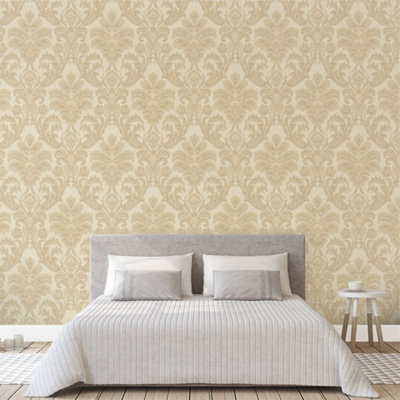 Grandeco Atessa Luxury Embossed Damask Gold Wallpaper