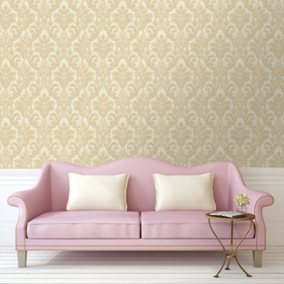 Grandeco Atessa Luxury Embossed Damask Gold Wallpaper