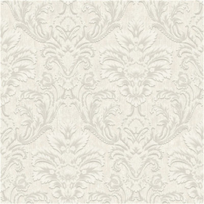 Grandeco Atessa Luxury Embossed Damask Ivory Wallpaper