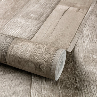 Grandeco Auburn Vertical Plank Wood Effect Textured Wallpaper, Light