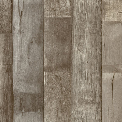 Grandeco Auburn Vertical Plank Wood Effect Textured Wallpaper, Light Brown