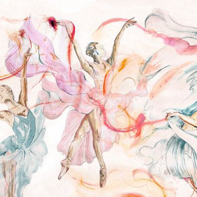 Grandeco Ballet Dancers 7 Lane Wallpaper Mural 2.8 x 3.71m, Pink