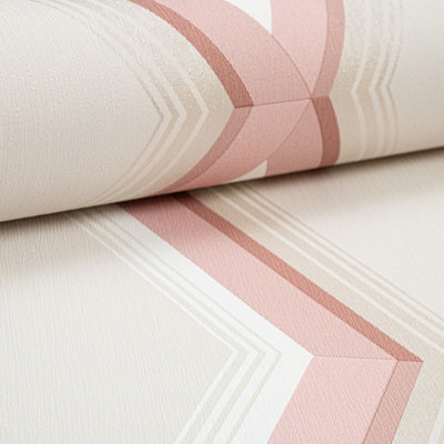 Grandeco Beige Pink Cream Shimmer Geometric Diamonds Non Woven Vinyl Wallpaper