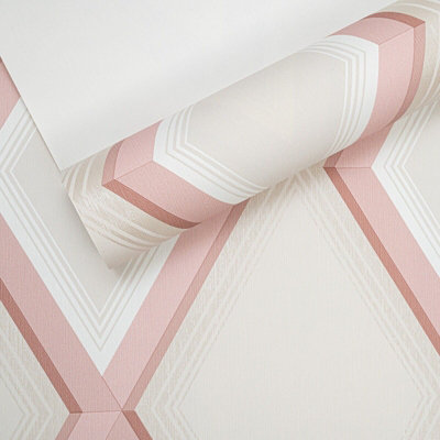 Grandeco Beige Pink Cream Shimmer Geometric Diamonds Non Woven Vinyl Wallpaper