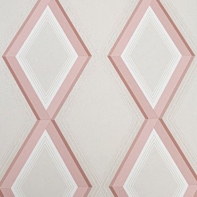 Grandeco Beige Pink Cream Shimmer Geometric Diamonds Non Woven Vinyl Wallpaper