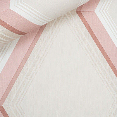 Grandeco Beige Pink Cream Shimmer Geometric Diamonds Non Woven Vinyl Wallpaper