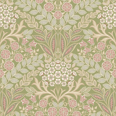 Grandeco Belevedere Arts and Crafts Floral Damask, Green