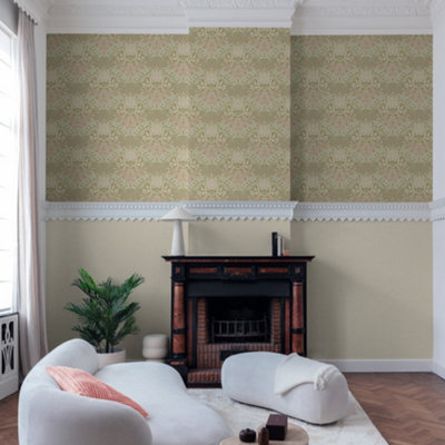 Grandeco Belevedere Arts and Crafts Floral Damask, Green