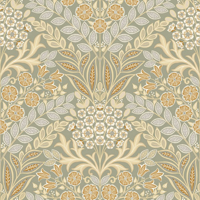 Grandeco Belevedere Arts and Crafts Floral Damask, Taupe
