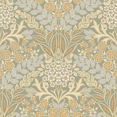 Grandeco Belevedere Arts and Crafts Floral Damask, Taupe