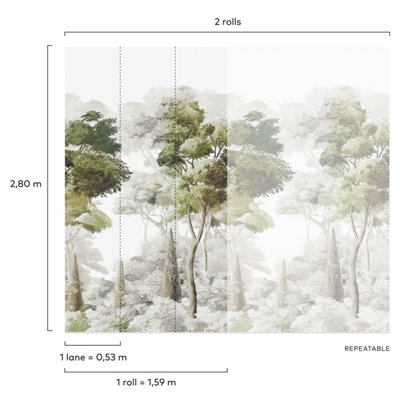 Grandeco Bermeo Fairytale Forest 3 panel repeatable Mural 1.59 x 2.8m, Grey