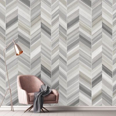 Grandeco Betti Herringbone Chevron 3 lane repeatable Textured Mural, 2. ...