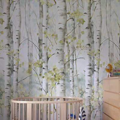 Grandeco Betula Silver Birch Trees Spring Forest 3 panel repeatable Mural 1.59 x 2.8m