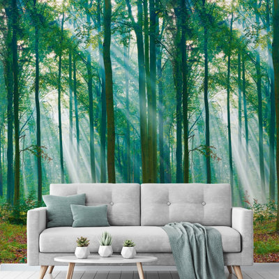 Grandeco Biophilic Photographic Sunlight Through Trees 3 lane repeatable mural 2.8 x 1.59m