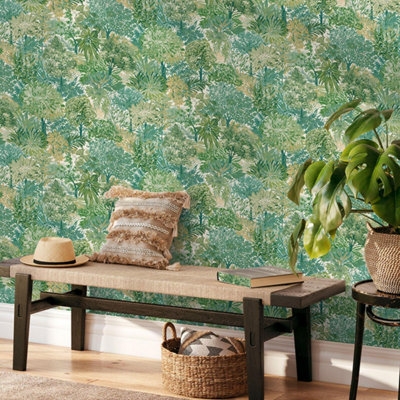 Grandeco Blossom Tree Green Wallpaper Vibrant Botanical Paste The Wall Vinyl