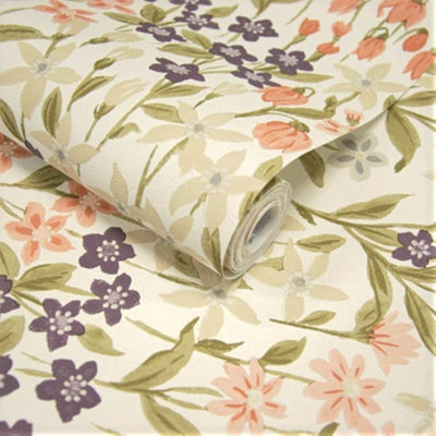 Grandeco Bluebell Wood Floral Leaf Textured Wallpaper, Neutral