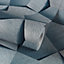 Grandeco Boaz 3D Effect Metal Panel Blown Vinyl Textured Wallpaper, Blue