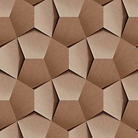 Grandeco Boaz 3D Effect Metal Panel Blown Vinyl Textured Wallpaper, Copper