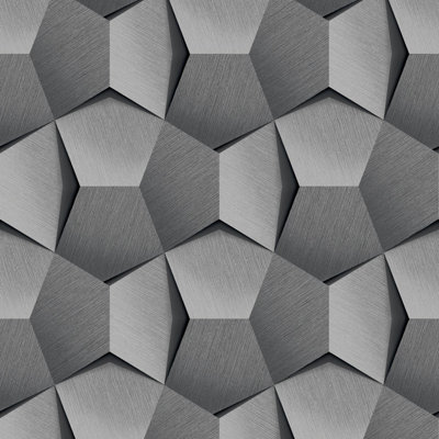 Grandeco Boaz 3D Effect Metal Panel Blown Vinyl Textured Wallpaper, Grey