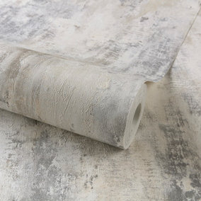 Grandeco Bosa - Plain Neutral Distressed Concrete effect Wallpaper