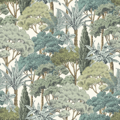 Grandeco Botanical Sketched Forest Trees Textured Wallpaper, Green