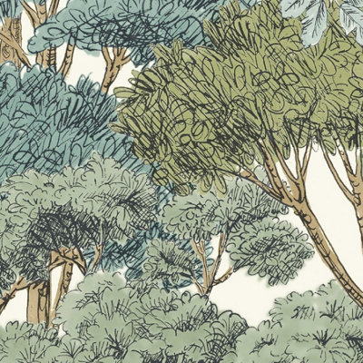 Grandeco Botanical Sketched Forest Trees Textured Wallpaper, Green